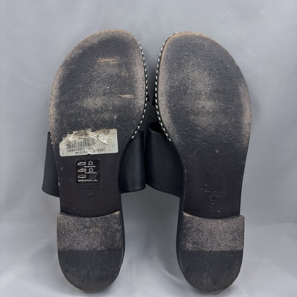 AllSaints Sandals Womens Size 40 Black‎ Leather Studded Slide Made in Portugal - Picture 6 of 8